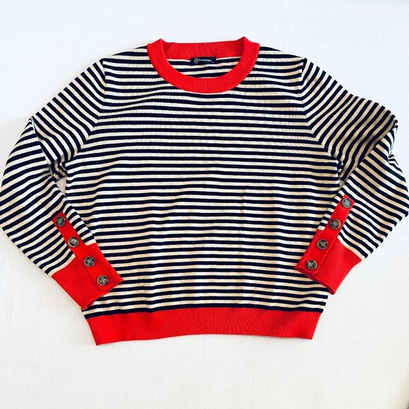 Pretty Garden striped knit skirt set Women's Large red black cream stretch - Picture 3 of 12